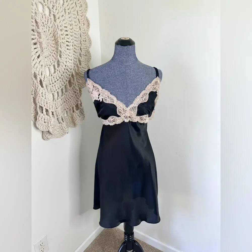 Vintage California Dynasty Black and Cream Lace Chemise XL - Picture 1 of 5